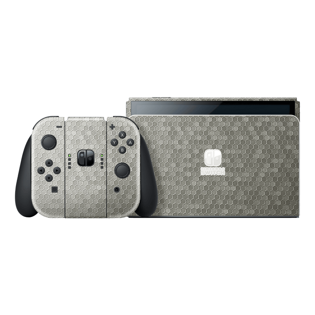 Nintendo Switch OLED Luxuria Silver Honeycomb 3D Textured Skin Wrap Sticker Decal Cover Protector by EasySkinz | EasySkinz.com