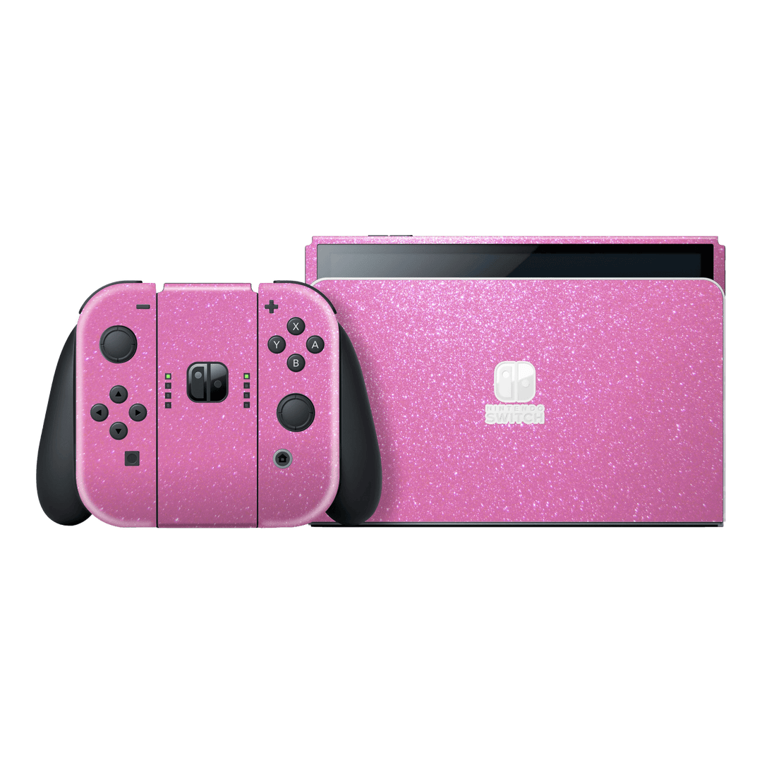 Nintendo Switch OLED Diamond Pink Shimmering Sparkling Glitter Skin Wrap Sticker Decal Cover Protector by EasySkinz | EasySkinz.com
