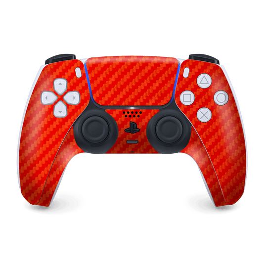 PS5 Playstation 5 DualSense Wireless Controller Skin - Red 3D Textured Carbon Fibre Fiber Skin Wrap Decal Cover Protector by EasySkinz | EasySkinz.com