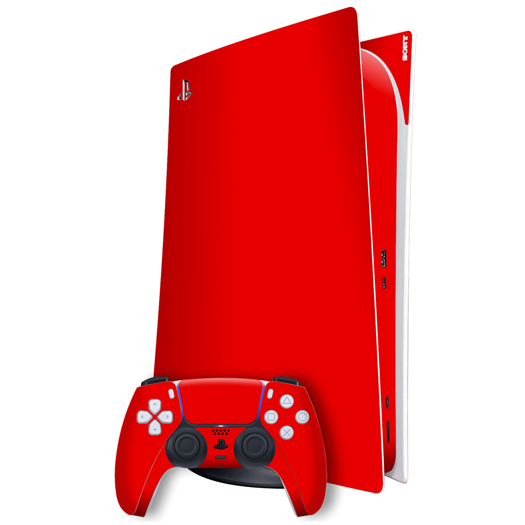 Playstation 5 (PS5) DIGITAL EDITION Gloss Glossy Bright Red Skin Wrap Sticker Decal Cover Protector by EasySkinz | EasySkinz.com