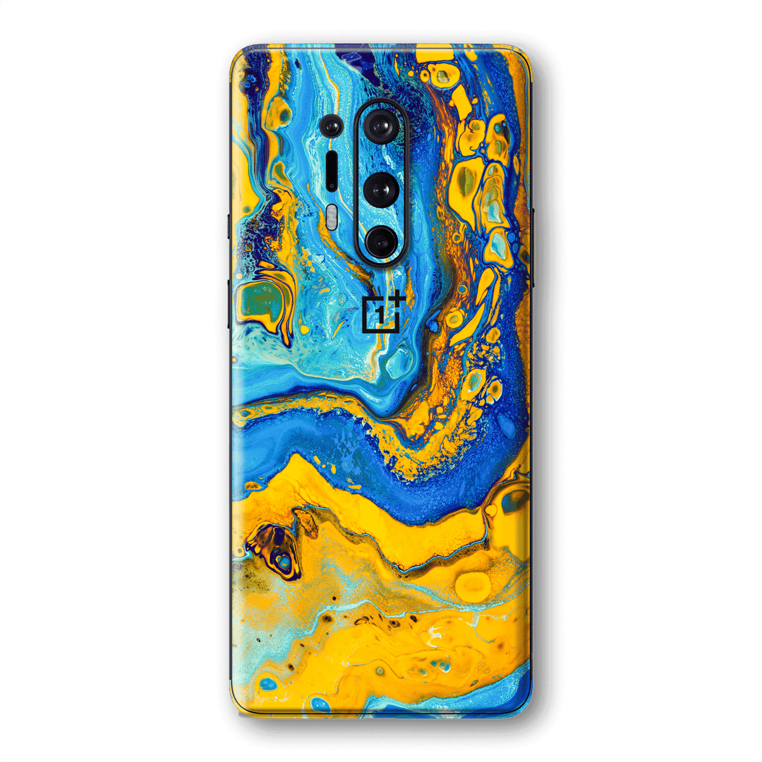 OnePlus 8 PRO SIGNATURE Tuscan Sun Yellow Blue Alcohol Ink Paint Skin, Wrap, Decal, Protector, Cover by EasySkinz | EasySkinz.com