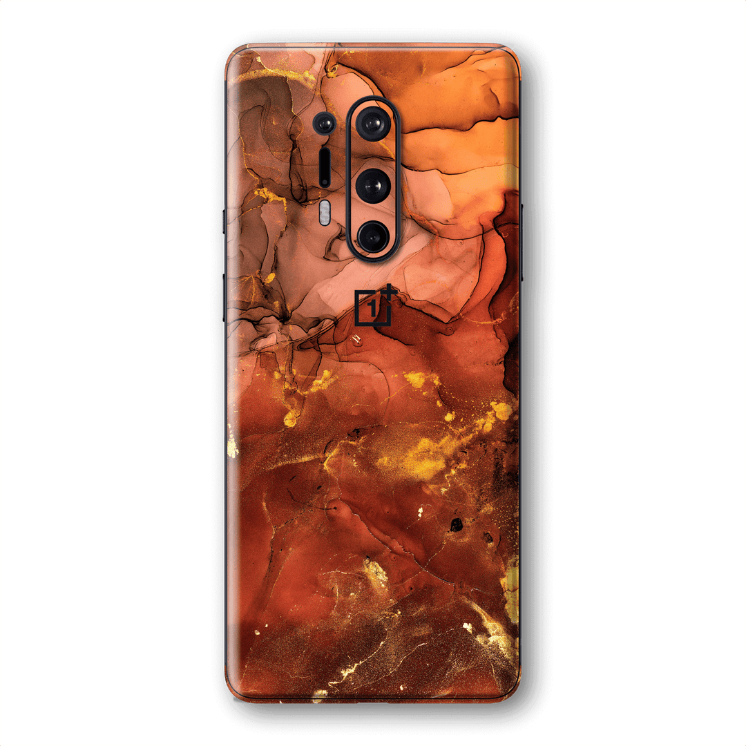 OnePlus 8 PRO SIGNATURE AGATE GEODE Flaming Orange Brown Fiery Gold Nebula Skin, Wrap, Decal, Protector, Cover by EasySkinz | EasySkinz.com