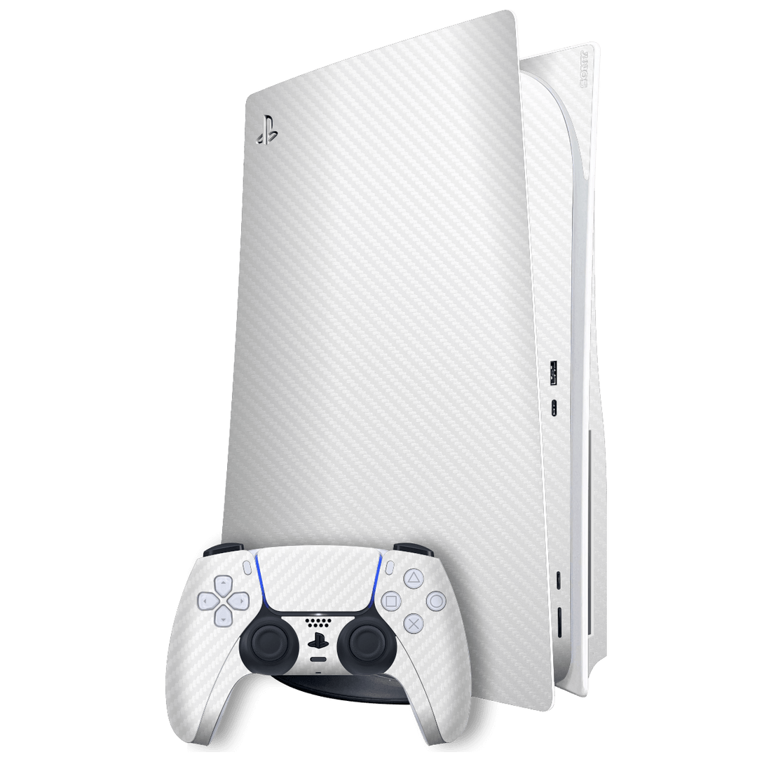 Playstation 5 (PS5) DISC Edition White 3D Textured Carbon Fibre Fiber Skin Wrap Sticker Decal Cover Protector by EasySkinz | EasySkinz.com